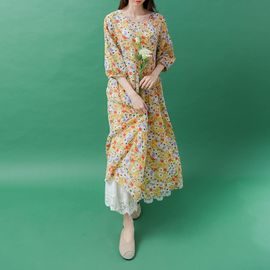 [Natural Garden] MADE N Big Flower Puff Pleated Dress_High-quality materials, back button points, signature products_ Made in KOREA